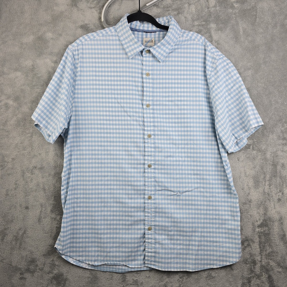 Fair Harbor Shirt Mens XL Blue Check Stretch Short Sleeve Button Front